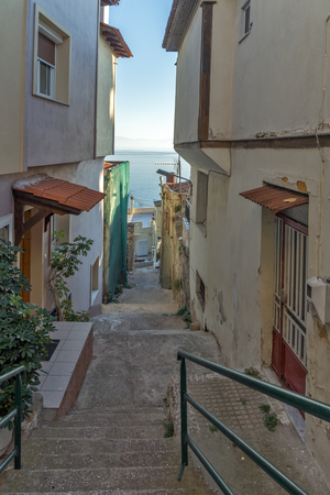 KAVALA, GREECE - DECEMBER 27, 2015: Street in old town of Kavala, East Macedonia and Thrace, Greeceのeditorial素材
