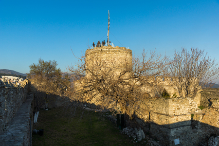 KAVALA, GREECE - DECEMBER 27, 2015:  Tower of the Byzantine fortress in Kavala, East Macedonia and Thrace, Greeceのeditorial素材