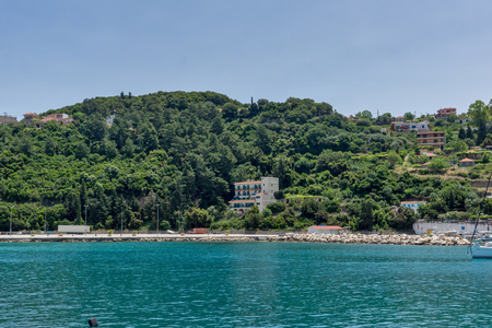 LEFKES, KEFALONIA, GREECE - MAY 26, 2015: Panoramic view of Lefkes town, Kefalonia, Ionian islands, Greeceのeditorial素材