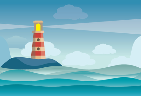 Lighthouse on rock stones island landscape - vector illustrationのイラスト素材