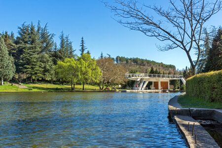 SANDANSKI, BULGARIA - APRIL 4, 2018: Spring view of lake in park St. Vrach in town of Sandanski,...