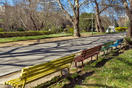 SANDANSKI, BULGARIA - APRIL 4, 2018: Spring view of Park St. Vrach in town of Sandanski, Bulgariaのeditorial素材