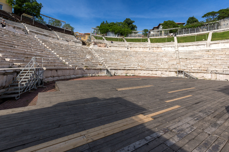 PLOVDIV, BULGARIA - MAY 1, 2016: Ruins of Ancient Roman theatre in Plovdiv, Bulgariaのeditorial素材