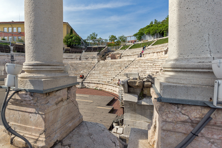 PLOVDIV, BULGARIA - MAY 1, 2016: Ruins of Ancient Roman theatre in Plovdiv, Bulgariaのeditorial素材