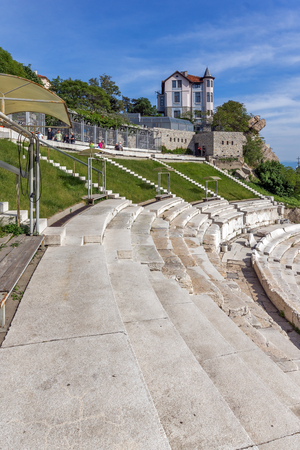 PLOVDIV, BULGARIA - MAY 1, 2016: Ruins of Ancient Roman theatre in Plovdiv, Bulgariaのeditorial素材