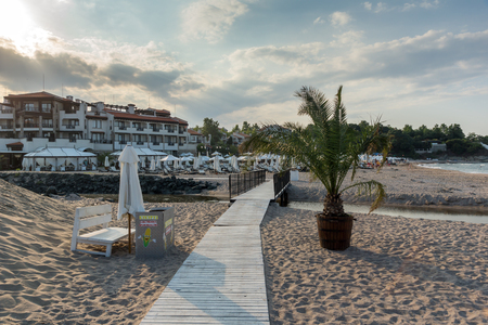 LOZENETS, BULGARIA - JULY 2, 2013: Panorama of Oasis beach near village of Lozenets, Burgas Region, Bulgariaのeditorial素材