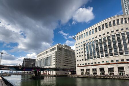 LONDON, ENGLAND - JUNE 17, 2016: Business building and skyscraper in Canary Wharf, London, England, Great Britainのeditorial素材