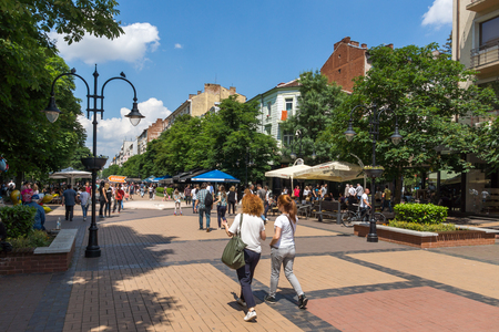 SOFIA, BULGARIA -MAY 20, 2018:  Walking people on Boulevard Vitosha in city of Sofia, Bulgariaのeditorial素材