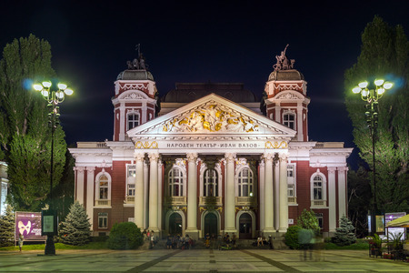 SOFIA, BULGARIA - JULY 21, 2017: Night photo of National Theatre Ivan Vazov in Sofia, Bulgariaのeditorial素材