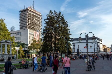 NIS, SERBIA- OCTOBER 21, 2017: Walking people on central street of City of Nis, Serbia
