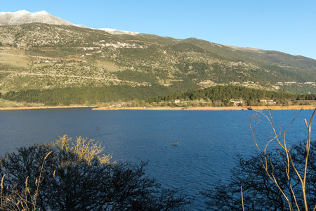 IOANNINA, GREECE - DECEMBER 27, 2014:  Amazing winter Landscape of Lake Pamvotida and Pindus mountain from city of Ioannina, Epirus, Greeceのeditorial素材