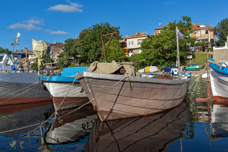 SOZOPOL, BULGARIA - JULY 12, 2016: Small Fishing boats at the port of town of Sozopol, Burgas Region, Bulgariaのeditorial素材
