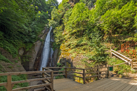 Landscape of Smolare waterfall cascade in Belasica Mountain, Novo Selo, Republic of Macedoniaの写真素材