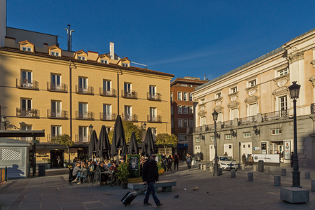MADRID, SPAIN - JANUARY 23, 2018: Sunset view of Plaza Santa Ana in City of Madrid, Spainのeditorial素材