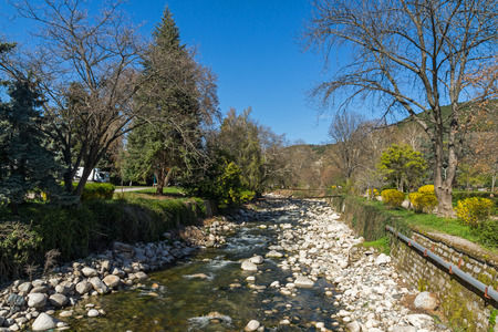 SANDANSKI, BULGARIA - APRIL 4, 2018: Sandanska Bistritsa River passing through  town of Sandanski, Bulgariaのeditorial素材