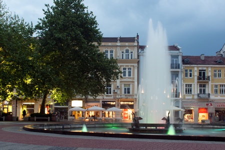 PLOVDIV, BULGARIA - APRIL 29, 2017:  Night photo of Walking street in the center of city of Plovdiv, Bulgariaのeditorial素材