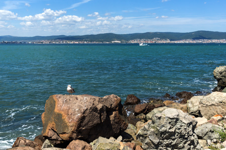 Panorama from coastline of Nessebar to resorts of Sunny Beach, St. Vlas and Elenite, Burgas Region, Bulgariaの写真素材
