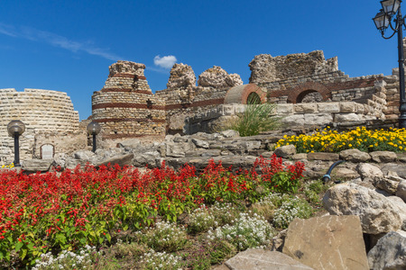 Ancient ruins of Fortifications at the entrance of old town of Nessebar, Burgas Region, Bulgaria