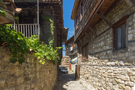 NESSEBAR, BULGARIA - AUGUST 12, 2018: Typical Street in old town of Nessebar, Burgas Region, Bulgariaのeditorial素材