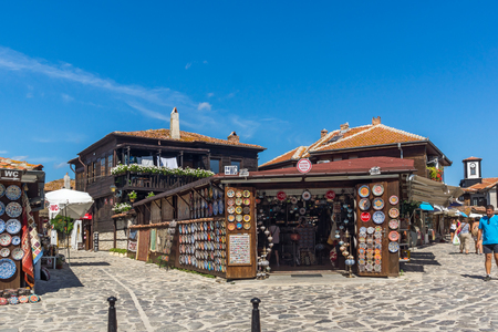 NESSEBAR, BULGARIA - AUGUST 12, 2018: Typical Street in old town of Nessebar, Burgas Region, Bulgariaのeditorial素材