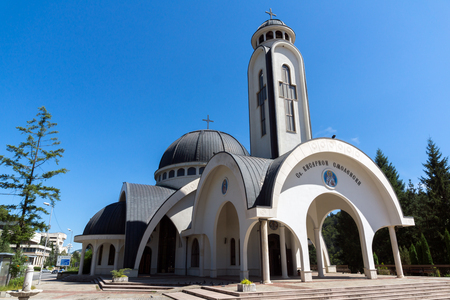 SMOLYAN, BULGARIA - AUGUST 14, 2018: Cathedral of Saint Vissarion of Smolyan in the town of Smolyan, Bulgariaのeditorial素材