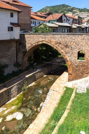 KRATOVO, MACEDONIA - JULY 21, 2018: Old Medieval Bridge at the center of town of Kratovo, Republic of Macedoniaのeditorial素材