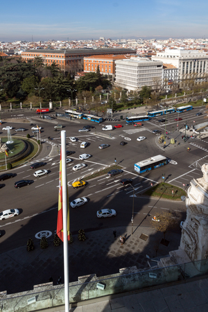 MADRID, SPAIN - JANUARY 24, 2018:  Panoramic view from the terrace of Cybele Palace (Palacio de Cibeles), Madrid, Spainのeditorial素材