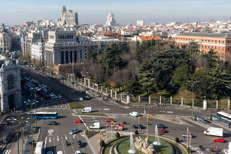 MADRID, SPAIN - JANUARY 24, 2018:  Panoramic view from the terrace of Cybele Palace (Palacio de Cibeles), Madrid, Spainのeditorial素材