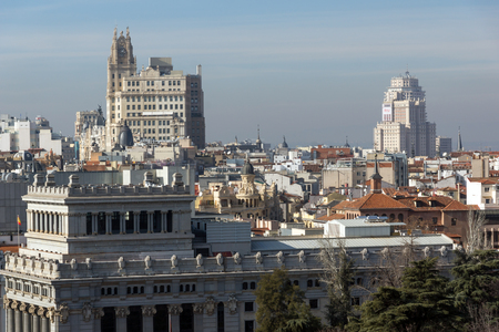 MADRID, SPAIN - JANUARY 24, 2018:  Panoramic view from the terrace of Cybele Palace (Palacio de Cibeles), Madrid, Spainのeditorial素材