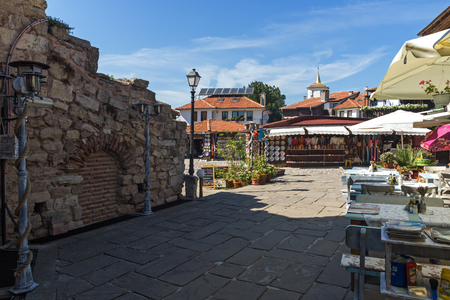 NESSEBAR, BULGARIA - AUGUST 12, 2018: Typical Street in old town of Nessebar, Burgas Region, Bulgariaのeditorial素材