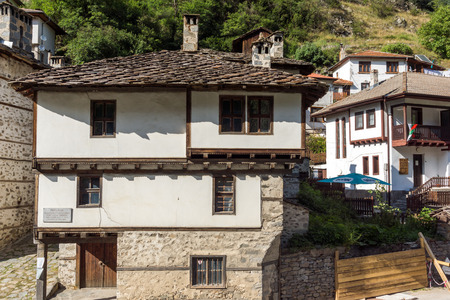 SHIROKA LAKA, BULGARIA - AUGUST 14, 2018: Old houses in historical town of Shiroka Laka, Smolyan Region, Bulgariaのeditorial素材
