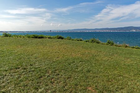 NESSEBAR, BULGARIA - AUGUST 12, 2018:  Panorama from coastline of Nessebar to resorts of Sunny Beach, St. Vlas and Elenite, Burgas Region, Bulgariaのeditorial素材