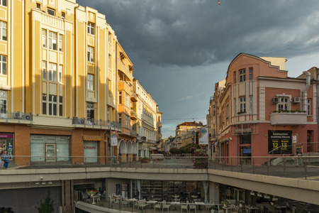 PLOVDIV, BULGARIA - JULY 4,  2018: Amazing sunset view of Knyaz Alexander I street in city of...