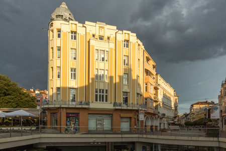 PLOVDIV, BULGARIA - JULY 4,  2018: Amazing sunset view of Knyaz Alexander I street in city of Plovdiv, Bulgariaのeditorial素材