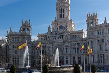 MADRID, SPAIN - JANUARY 24, 2018: Palace of Cibeles at Cibeles square in City of Madrid, Spain