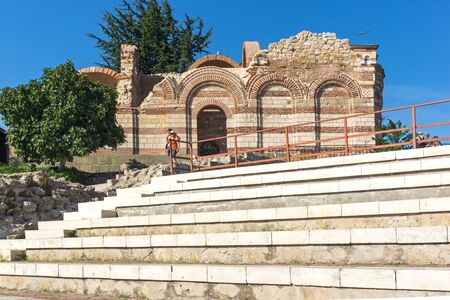 NESSEBAR, BULGARIA - AUGUST 12, 2018: Ruins of Ancient Church of St. John Aliturgetos in the town of Nessebar, Burgas Region, Bulgariaのeditorial素材