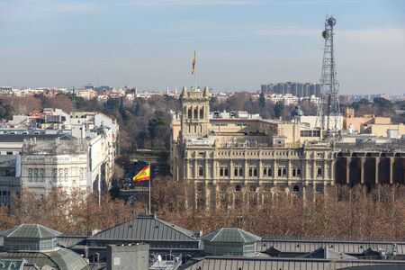 MADRID, SPAIN - JANUARY 24, 2018:  Amazing Panoramic view of city of Madrid from the roof of Circulo de Bellas Artes, Spainのeditorial素材
