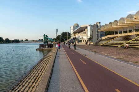 PLOVDIV, BULGARIA -JULY 5, 2018: Sunset Panorama of Rowing Venue in city of Plovdiv, Bulgariaのeditorial素材
