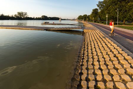 PLOVDIV, BULGARIA -JULY 5, 2018: Sunset Panorama of Rowing Venue in city of Plovdiv, Bulgariaのeditorial素材