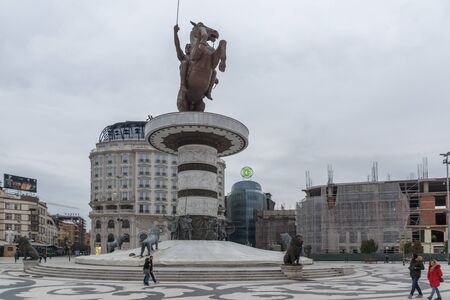 SKOPJE, REPUBLIC OF MACEDONIA - FEBRUARY 24, 2018: Panoramic view of center of city of  Skopje, Republic of Macedoniaのeditorial素材