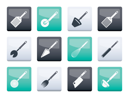 different kind of kitchen accessories and equipment icons over color background - vector icon setのイラスト素材