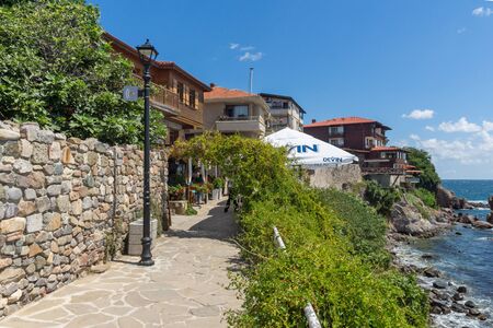 SOZOPOL, BULGARIA - AUGUST 10, 2018: Amazing Panorama with Coastal street of old town of Sozopol,...