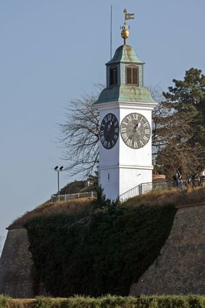 NOVI SAD, VOJVODINA, SERBIA - NOVEMBER 11, 2018: View of Petrovaradin Fortress from the Danube river in the City of Novi Sad, Vojvodina, Serbiaのeditorial素材