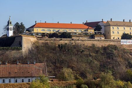 NOVI SAD, VOJVODINA, SERBIA - NOVEMBER 11, 2018: View of Petrovaradin Fortress from the Danube river...