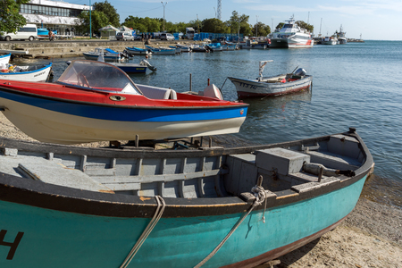 NESSEBAR, BULGARIA - AUGUST 12, 2018: Panorama of Port and old town of Nessebar, Burgas Region, Bulgariaのeditorial素材