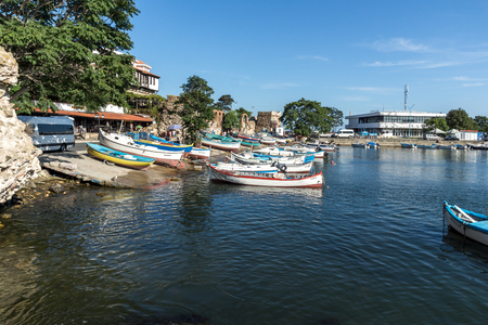 NESSEBAR, BULGARIA - AUGUST 12, 2018: Panorama of Port and old town of Nessebar, Burgas Region, Bulgariaのeditorial素材
