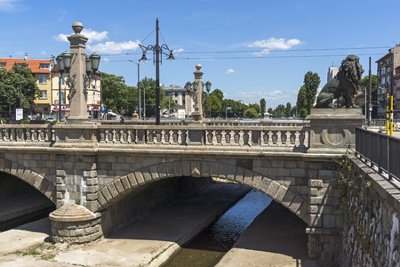 SOFIA, BULGARIA - MAY 31, 2018: Panoramic view of Lion's Bridge over Vladaya river, Sofia, Bulgariaのeditorial素材