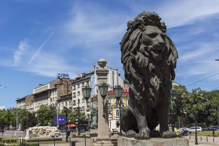 SOFIA, BULGARIA - MAY 31, 2018: Panoramic view of Lion's Bridge over Vladaya river, Sofia, Bulgariaのeditorial素材