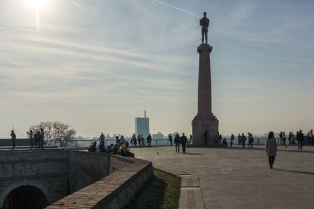 BELGRADE, SERBIA - NOVEMBER 10, 2018: The Victor monument at Belgrade Fortress, Kalemegdan Park, Sava and Danube Rivers in city of Belgrade, Serbiaのeditorial素材