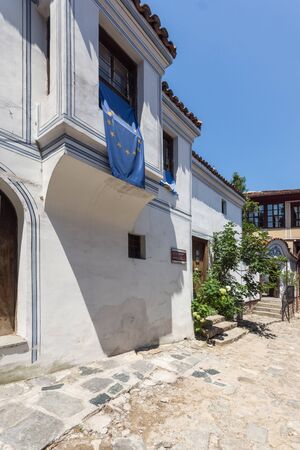 PLOVDIV, BULGARIA - JULY 5, 2018: Street and houses from the period of Bulgarian revival in old town of city of Plovdiv, Bulgariaのeditorial素材